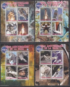 Benin, 2008 issue. 50th Anniversary of NASA on 4 sheets of 4.