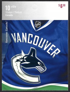 Canada #2670a 63¢ Vancouver Canucks (2013). Booklet of 10 stamps. MNH