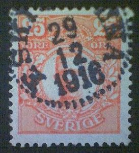 Sweden (Sverige), Scott #84, used (o), 1911 King Gustav V, 25ö, red orange