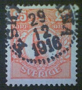 Sweden (Sverige), Scott #84, used (o), 1911 King Gustav V, 25ö, red orange