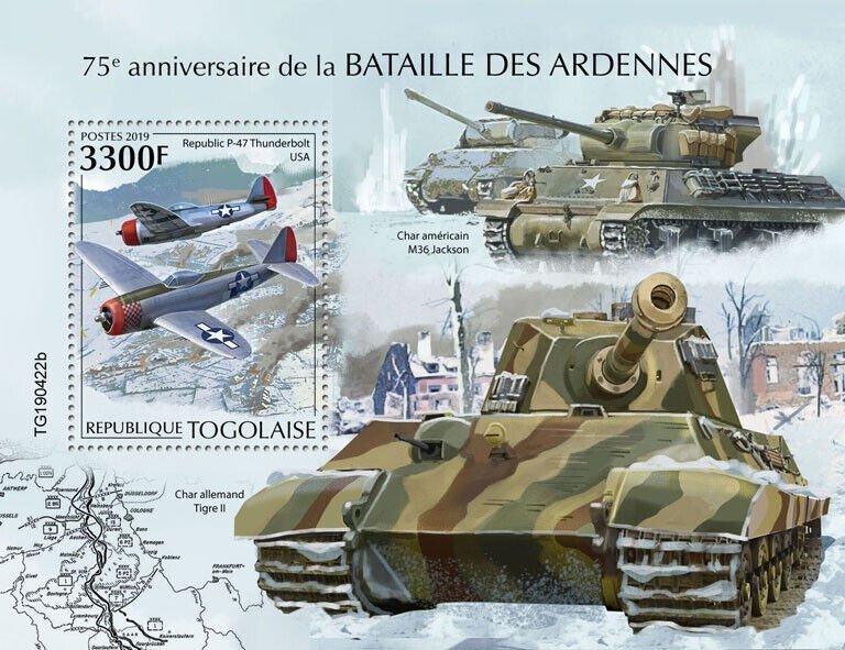 WWII WW2 Military Stamps Togo 2019 MNH Battle of Bulge Ardennes Offensive 1v S/S