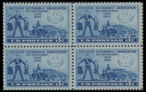 US 1007 American Automobile Association AAA 3c block 4 MNH 1952