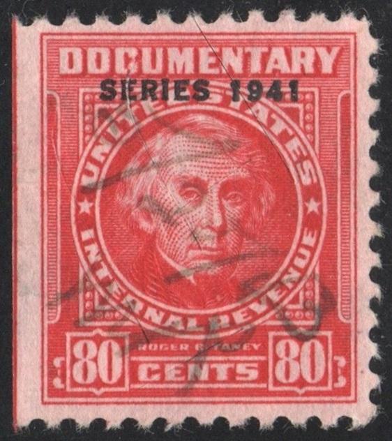 R322 80¢ Revenue: Documentary (1941) Cut Cancelled