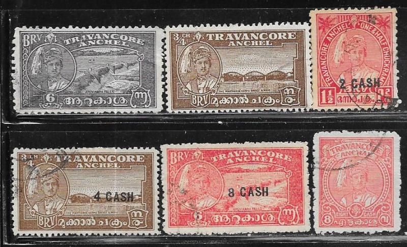 India- Travancore #43-48  (U) CV $6.15