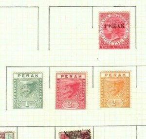 MALAYA PERAK QV Stamps {6} TIGERS MM & Used Album Page ex Asia Collection MAL329