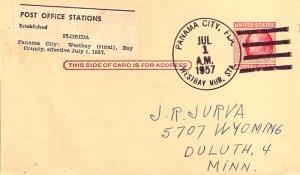 United States Florida Westbay Rur. Sta. Panama City 1957 4-bar  Postal Card  ...