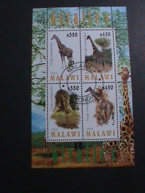 MALAWI -2010-PROTECTED ENDANGER ANIMALS-GIRAFFES-CTO SHEET VERY FINE