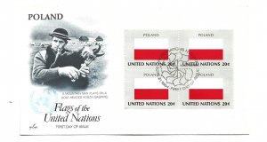 United Nations #433 Flag Series 1984, Poland ArtCraft block of 4  FDC