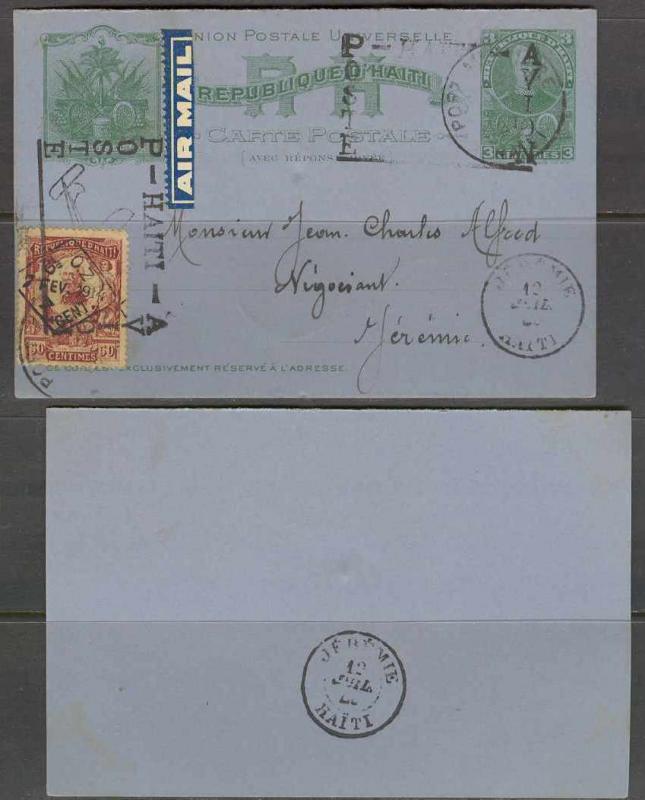 Haiti 1927, July12. FF Port au Prince - Jeremie. Muller 8. PS card. H&G 6 VF