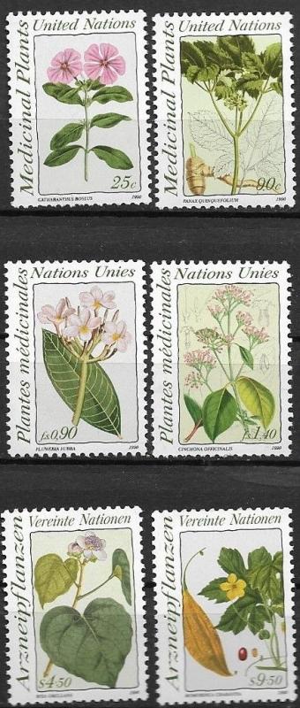 United Nations  1990 Medicinal Plants N575-6 G186-7 V101-2 MNH