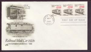 U.S. 2265 Railroad Mail Car Plate 1 Artcraft U/A FDC K993