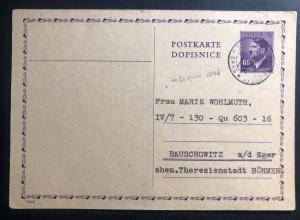 1943 Brna Croatia Censored Postcard Cover To Theresienstadt Bohemia Ghetto