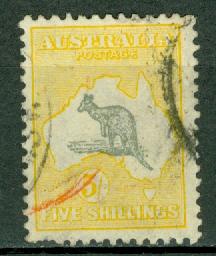 AUSTRALIA  Scott 100 the 5 shillling  Kangaroo Map stamp CV$150