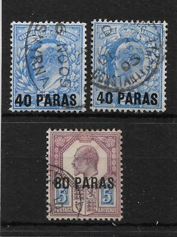 BRITISH LEVANT 1902 40pa on 2½d x 2 and 80pa on 5d SG 8,8a,9 FINE USED Cat £4