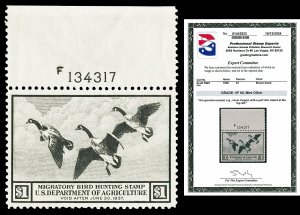 Scott RW3 1936 $1.00 Duck Stamp Mint Plate Single Graded VF 80 NH with PSE CERT