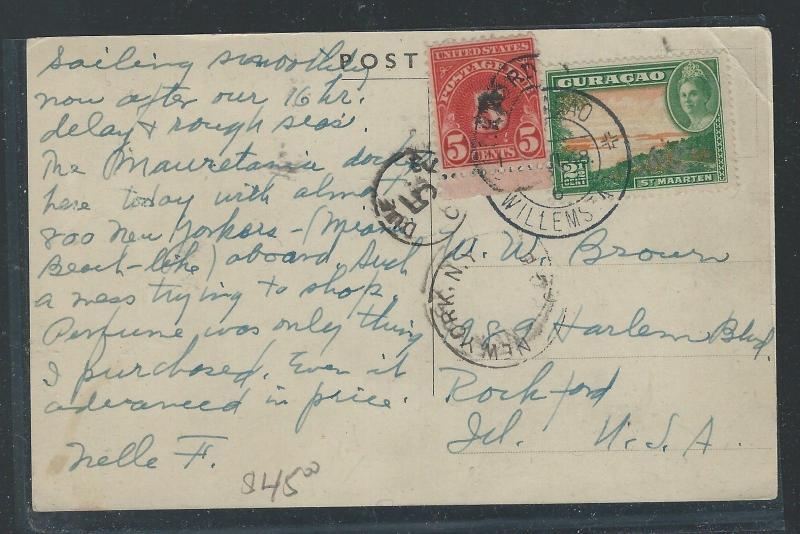 CURACAO (P0912B) 1948  PPC SHORT PAID , US POSTAGE DUE TO USA