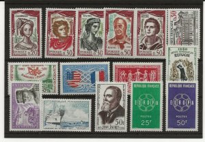 France 1949-60 fifteen stamps in complete sets all MNH