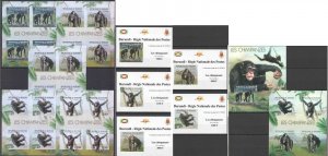 B1269 Imperforate 2012 Burundi Fauna Wild Animals Monkeys Chimpanzees Mnh