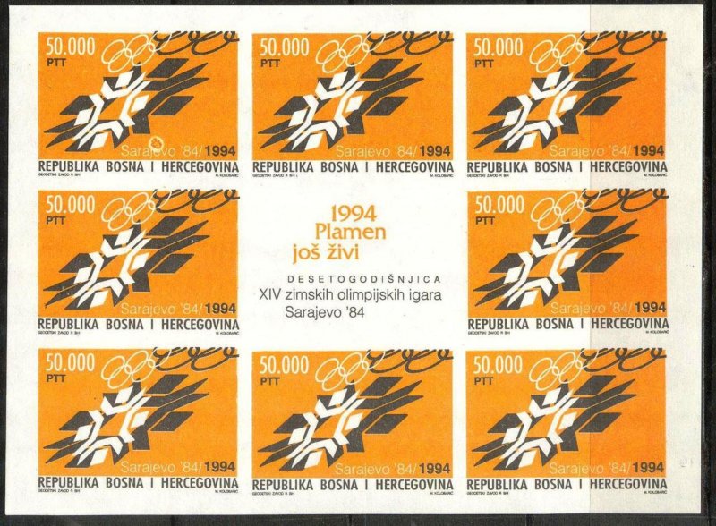 Bosnia 1994 10 Years of Olympics Games Sarajevo 1984 Sheet MNH