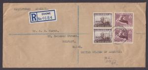 South Africa Sc 195-196 on 1953 Registered Air Mail Cover to Belfast, Maine