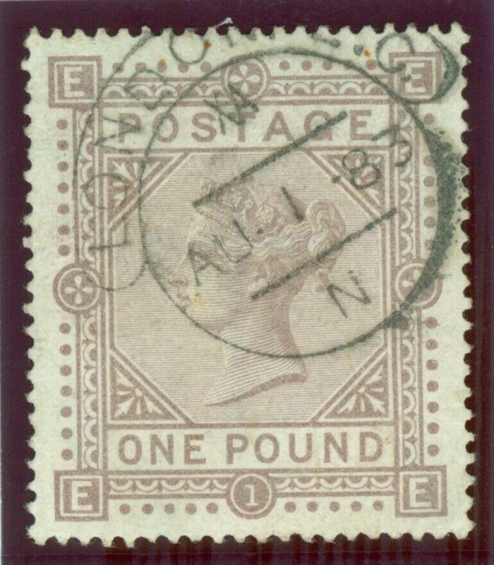 SG 136 £1 brown-lilac, watermark large anchor on white paper. Very fine used... 
