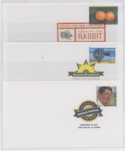 US 4492/4493/4494 Chinese New Year. Kansas Statehood. Ronald Reagan. First day of issue covers (3).
