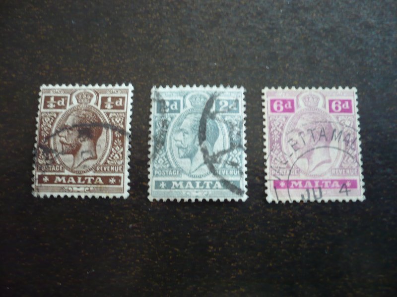 Stamps - Malta - Scott# 49,52,58 - Used Part Set of 3 Stamps