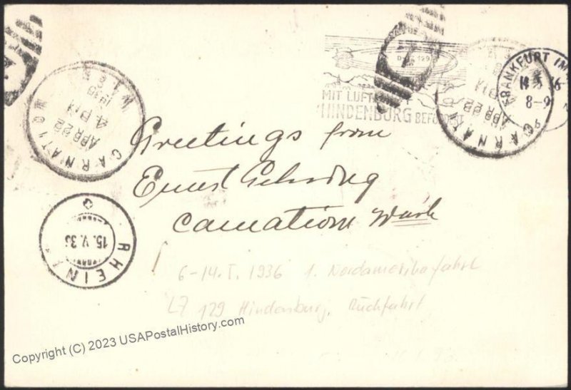 USA 1936 Hindenburg Zeppelin Germany Mi13A Cover Rheinan Switzerland Farl 111128