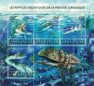 CENTRAL AFRICA 2015 - Aquatic dinosaurs/complete set MNH (2 scans)