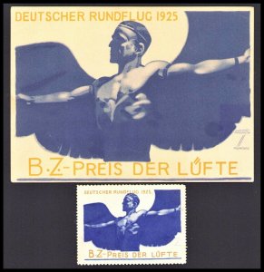 Ludwig Hohlwein Post Card Rundflug 1925 Artist Signed & Poster Stamp For Event