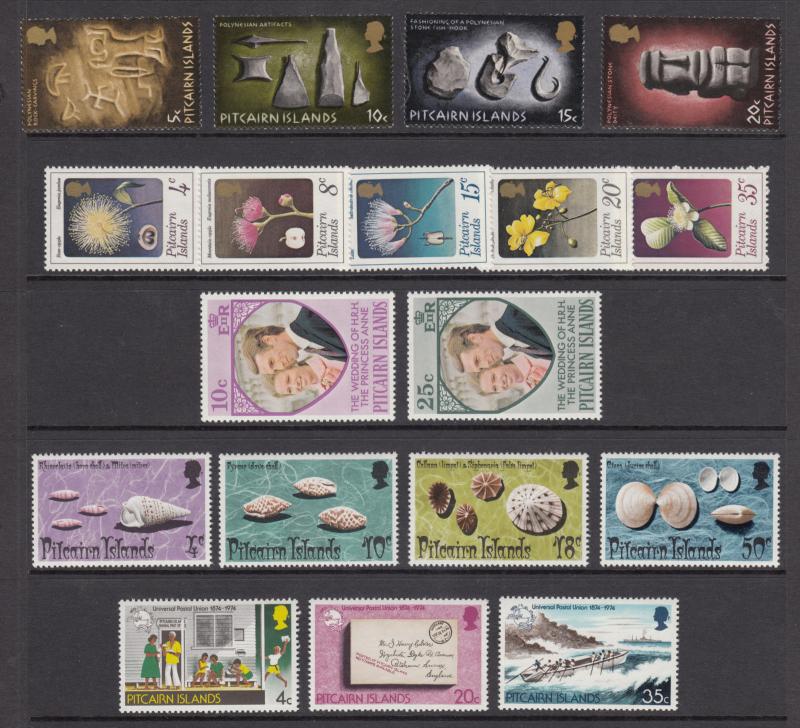 Pitcairn Island Sc 119/143 MNH. 1971-74 issues, 5 cplt sets, VF