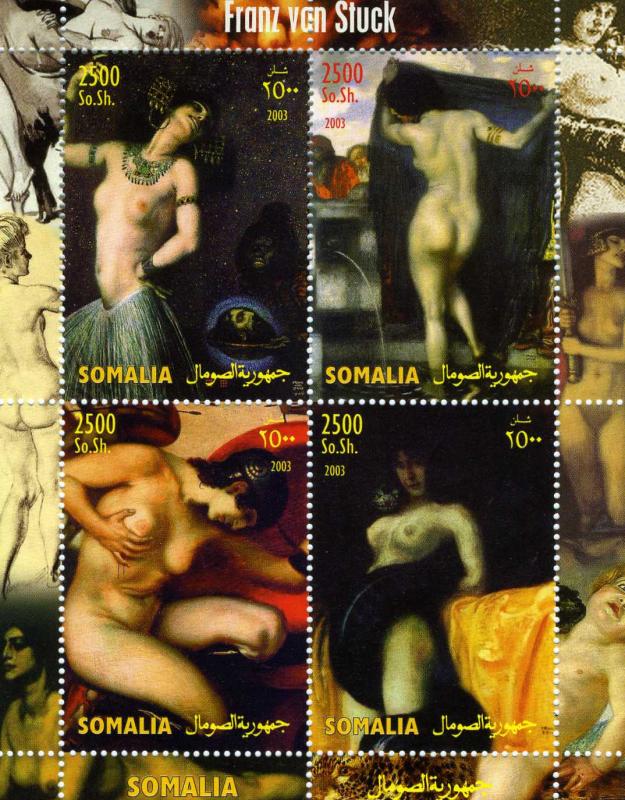 Somalia 2003 FRANZ VON STUCK Nudes Paintings Sheet (4) Perforated Mint (NH)