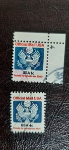 US Scott # O127-O128; 1c,4c Official Mail; used from 1983; F centering