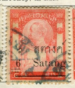 THAILAND; 1909 early Satang surcharged issue fine used 6s. value