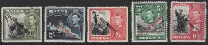 Malta 1948 Self Gov't 1/6d - 10s fine mint sg244-8 cat £90+