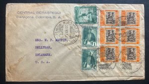 1937 Cartagena Colombia Commercial Cover To Hollyoak Usa