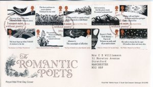 2020 The Romantic Poets First Day Cover Tallents House Cancel 