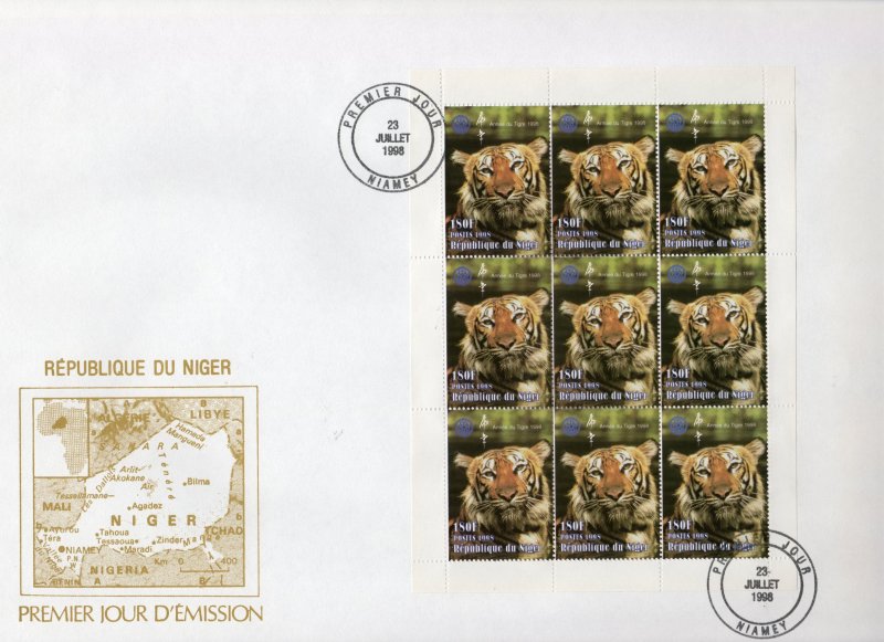 Niger 1998 Sc#1000 Year of the Tiger Chinese New Year Sheetlet (9) Official FDC