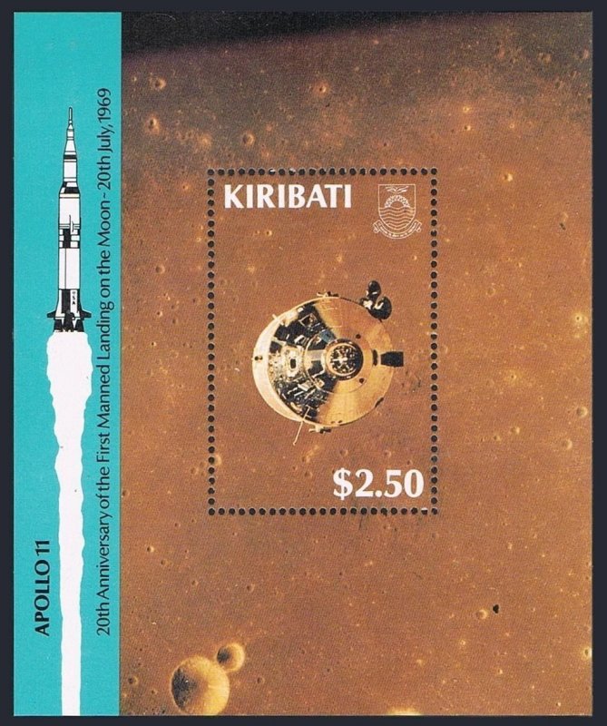 Kiribati 517-520, 521, MNH. Michel 523-526, Bl.15. Moon landing, 20th Ann. 1989.