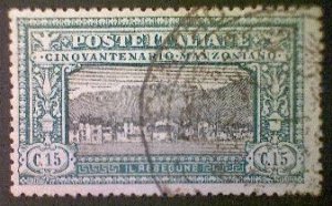 Stamps, Italy, Scott #166, used(o), 1923, Manzoni, 15c, blue green and black