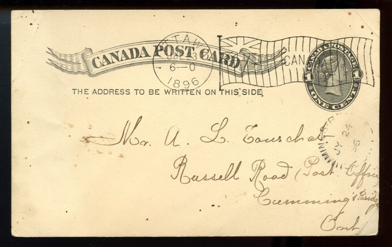 ?Early Flag cancel Ottawa 1896 JUL 23  Stationery Post card Canada
