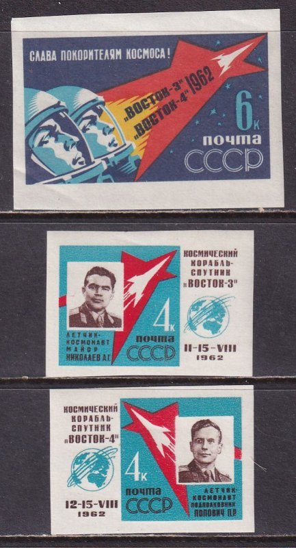 Russia 1962 Sc 2627, 2628, 2629 A Nikolayev P Popovich Cosmonauts IMP Stamp MNH