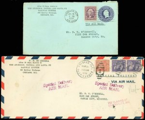 1938-9 Chicago, ATCHISON TOPEKA & SANTA FE RAILWAY, 4 SFE PERFINS! #803, #815!