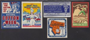 US Vintage 5 dif Carnival, Celebrations,Conventions Cinderella Stamps (L230)