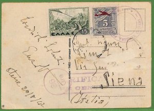 ad0912 - GREECE - Postal History - Overprinted stamp on CENSORED CARD to ITALY