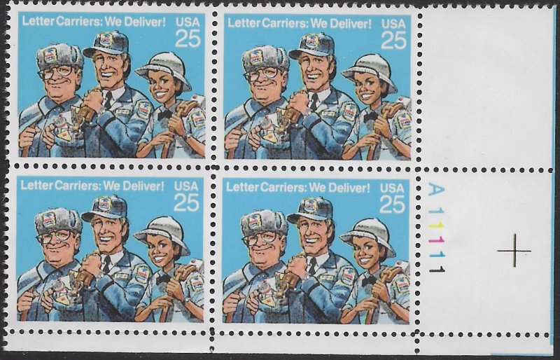 US #2420 MNH Plate Block.  Letter Carriers: We Deliver!.  Nice.