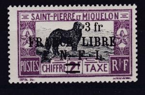 Saint Pierre & Miquelon 1942 Postage Due with F.N.F.L. 3Fr. overprint  VF/Mint