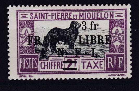 Saint Pierre & Miquelon 1942 Postage Due with F.N.F.L. 3Fr. overprint  VF/Mint