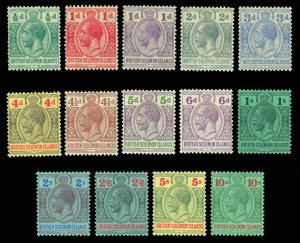 British SOLOMON ISLANDS 1922-31  KGV set  ½p - 10sh   Scott # 43-56  mint MH