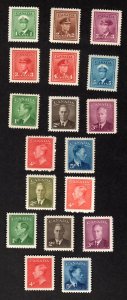 CANADA 18 DIFFERENT MINT KING GEORGE VI STAMPS